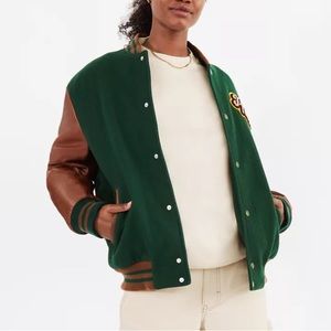 aritzia green + brown varsity jacket